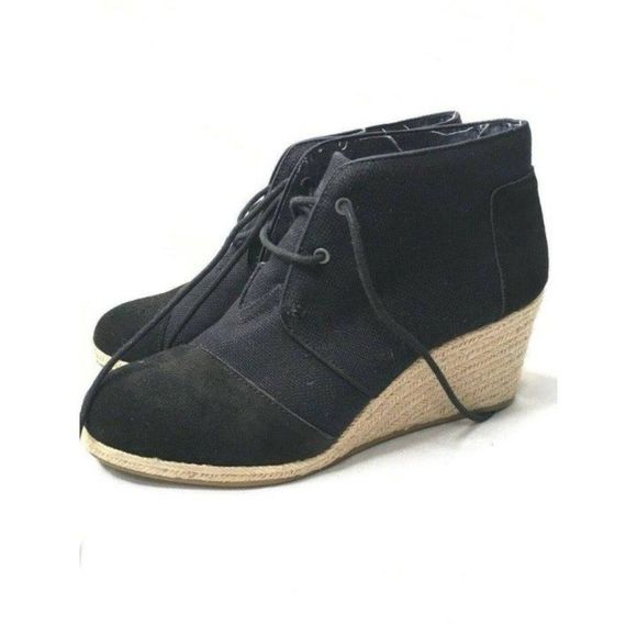 TOMS Black  Canvas Desert Wedge Lace-Up Ankle Booty Shoes Style 681114 US11 - Picture 6 of 10
